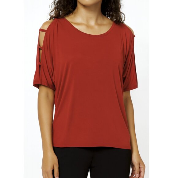 Tahari Tops - [NWT] Tahari Cold Shoulder Ladder Cut Short Sleeve Pullover Top
